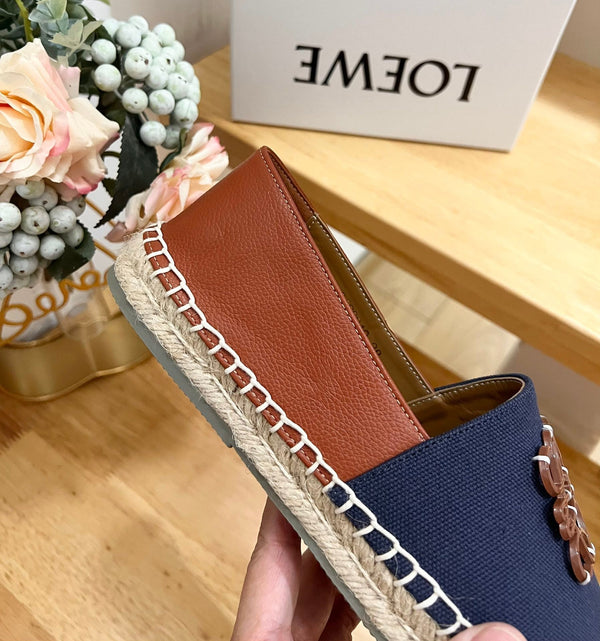 Espadrillas Loew Anagram in pelle e tela marrone denim