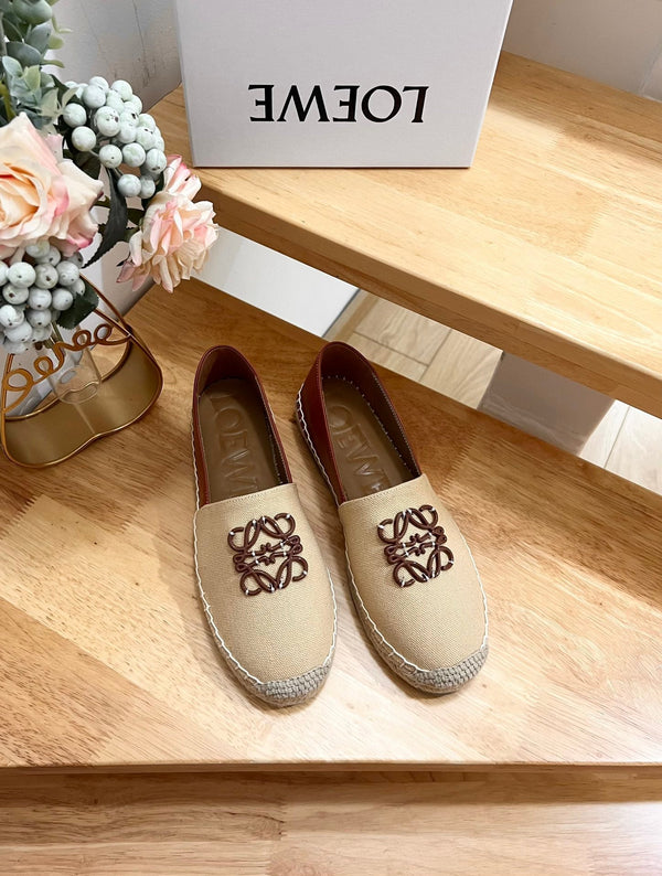 Espadrillas Loew Anagram Beige Marrone Pelle e Tela