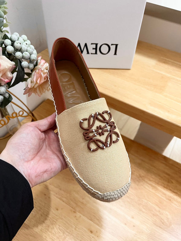 Espadrillas Loew Anagram Beige Marrone Pelle e Tela