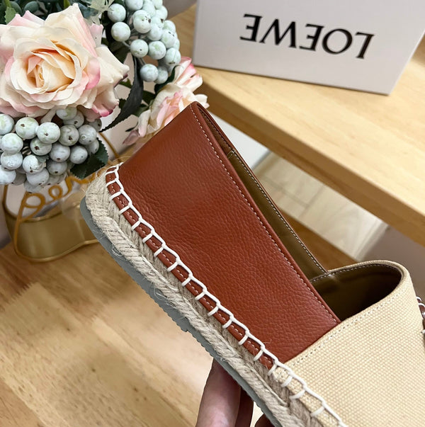 Espadrillas Loew Anagram Beige Marrone Pelle e Tela