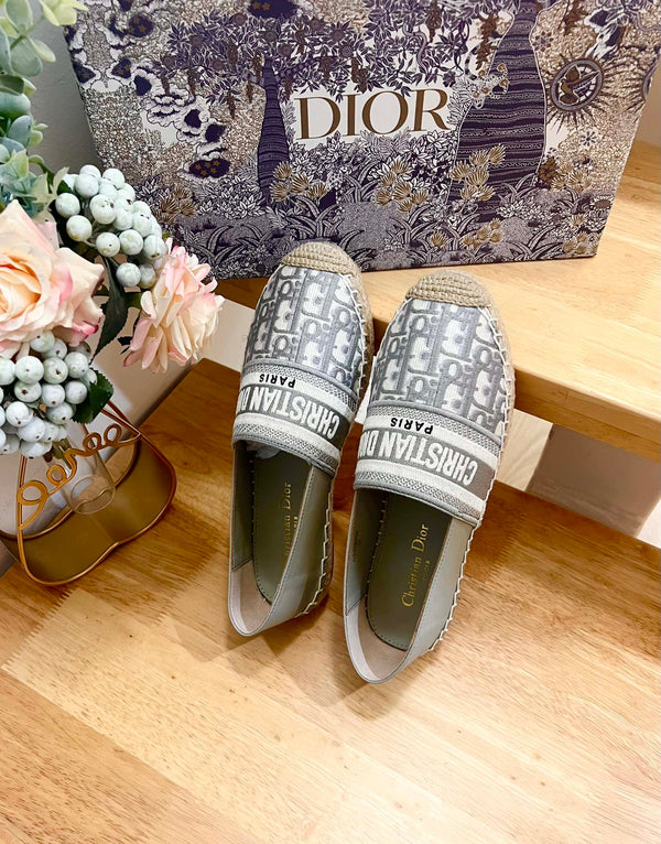 CD Granville Espadrille Grey Beige Oblique Jacquard Fabric And Calfskin