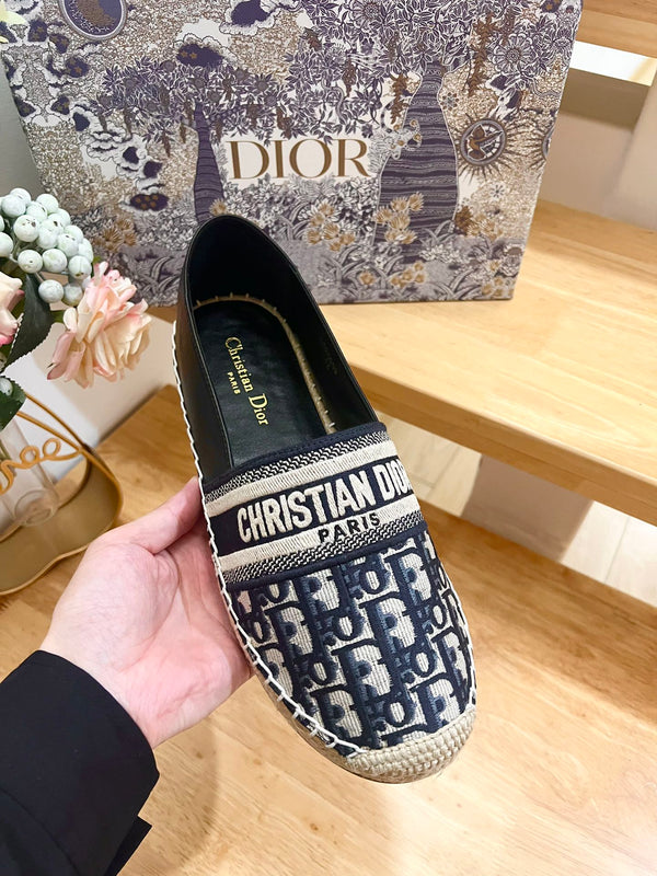 CD Granville Espadrille Charcoal Blue Black Oblique Jacquard Fabric And Calfskin