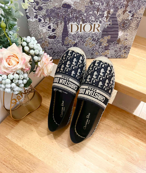 CD Granville Espadrille Charcoal Blue Black Oblique Jacquard Fabric And Calfskin