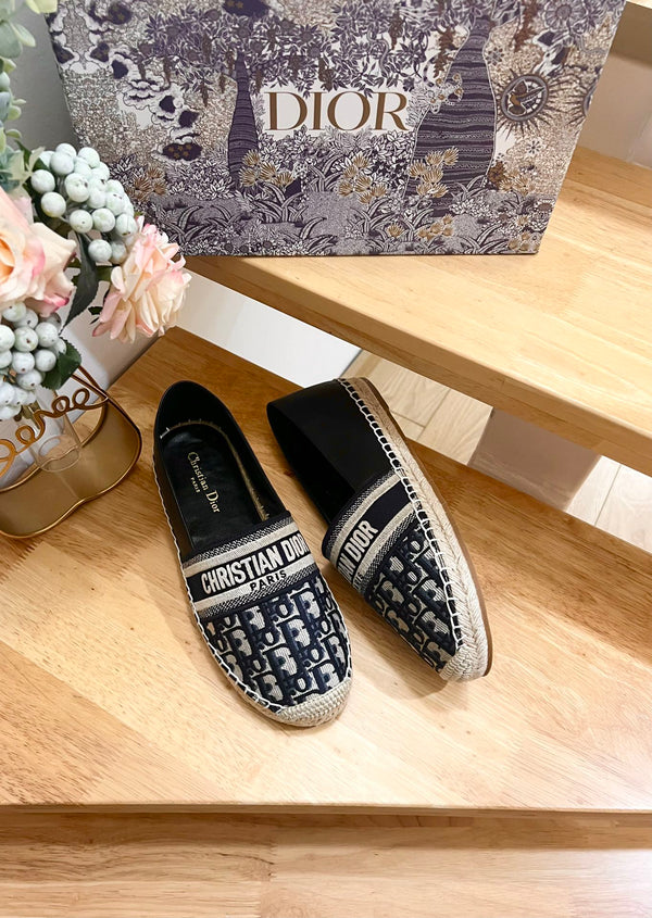 CD Granville Espadrille Charcoal Blue Black Oblique Jacquard Fabric And Calfskin