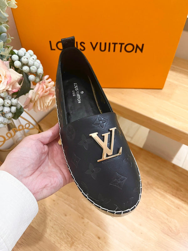 Espadrillas da pescatore in pelle di pecora nera con stampa LV 240629