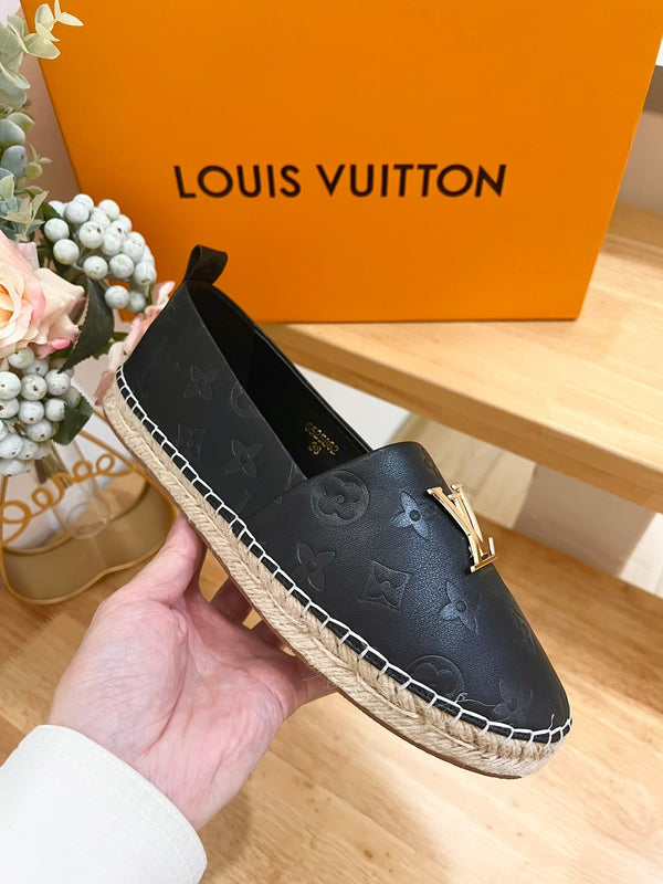 Espadrillas da pescatore in pelle di pecora nera con stampa LV 240629