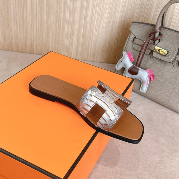 HM Oran Sandals Brown Sliver Calfskin 312774