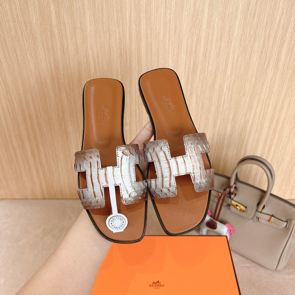 HM Oran Sandals Brown Sliver Calfskin 312774