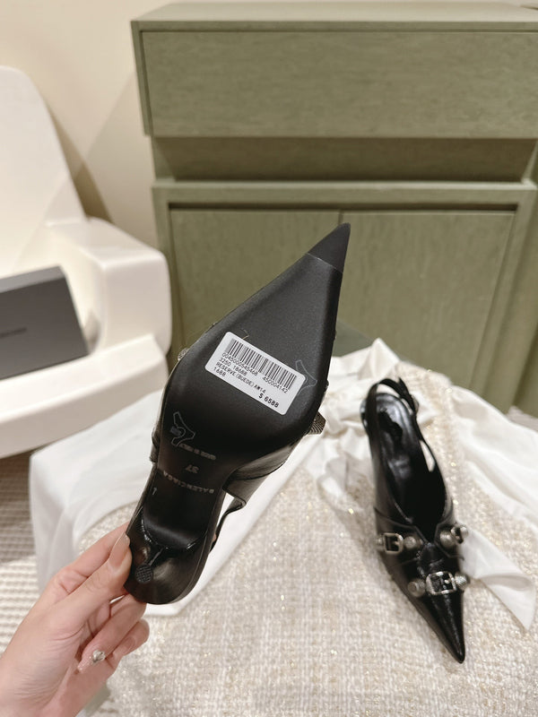 CAGOLE SLINGBACK ALTO IN PELLE DI VITELLO NERA LUCIDA