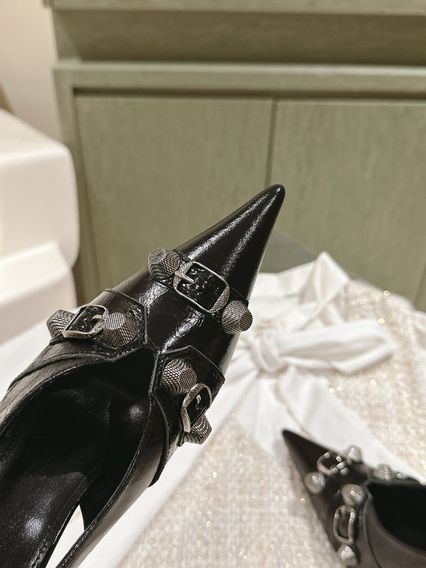 CAGOLE SLINGBACK ALTO IN PELLE DI VITELLO NERA LUCIDA