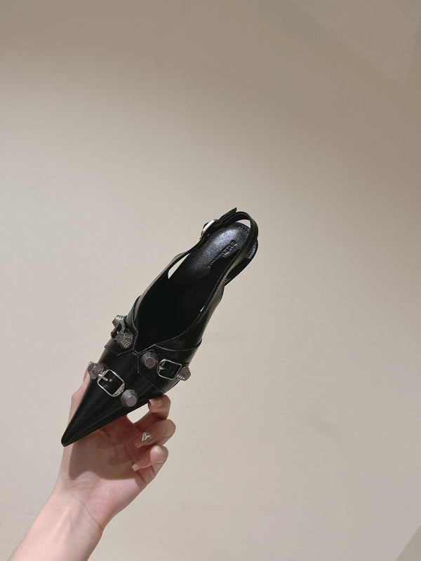 CAGOLE SLINGBACK ALTO IN PELLE DI VITELLO NERA LUCIDA