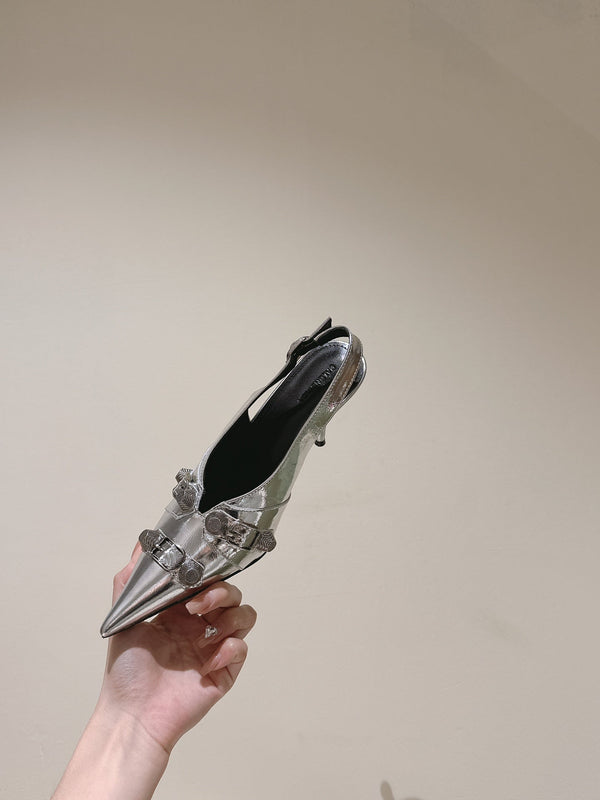 CAGOLE SLINGBACK ALTO IN PELLE DI VITELLO LUCIDA ARGENTO