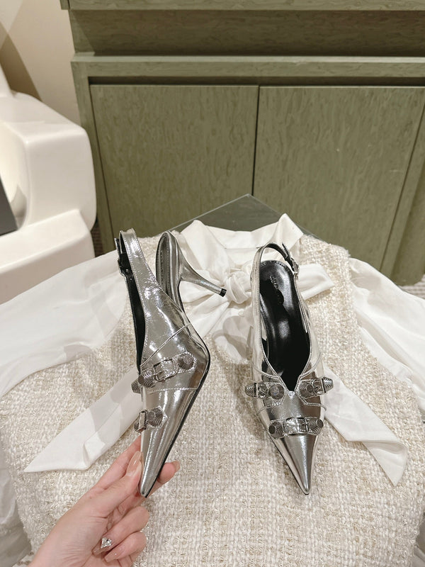 CAGOLE SLINGBACK ALTO IN PELLE DI VITELLO LUCIDA ARGENTO