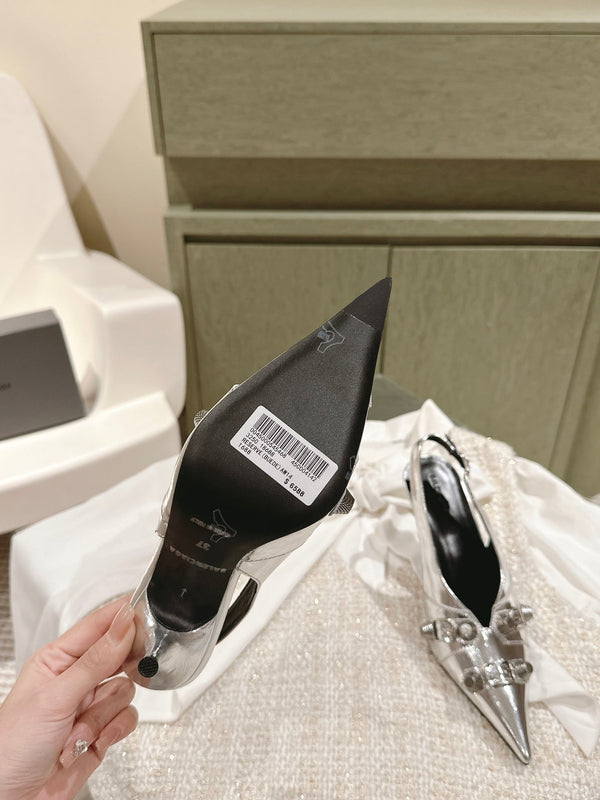 CAGOLE SLINGBACK ALTO IN PELLE DI VITELLO LUCIDA ARGENTO