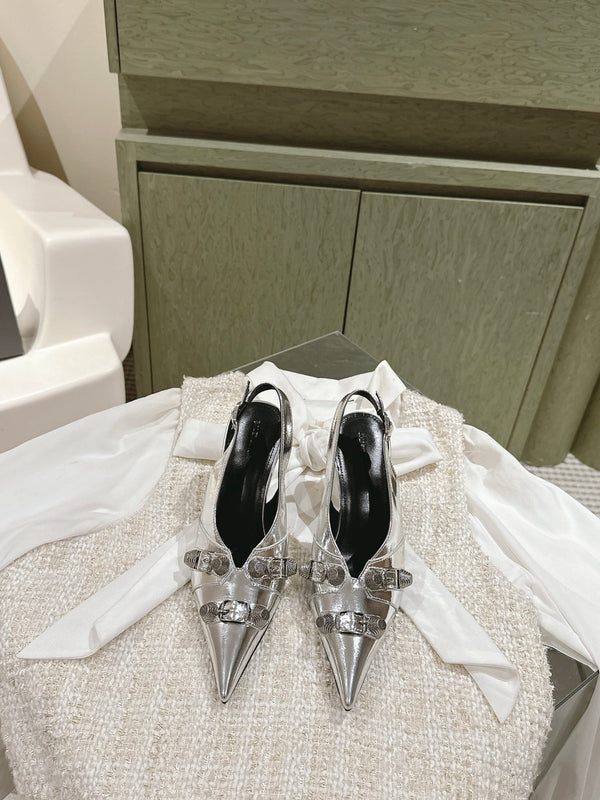 CAGOLE SLINGBACK ALTO IN PELLE DI VITELLO LUCIDA ARGENTO