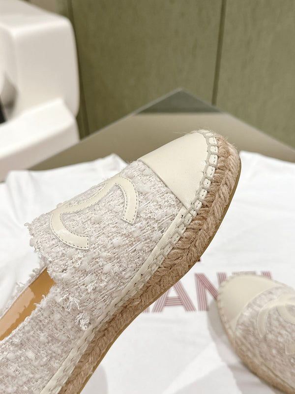 espadrilles grey tweed white calfskin