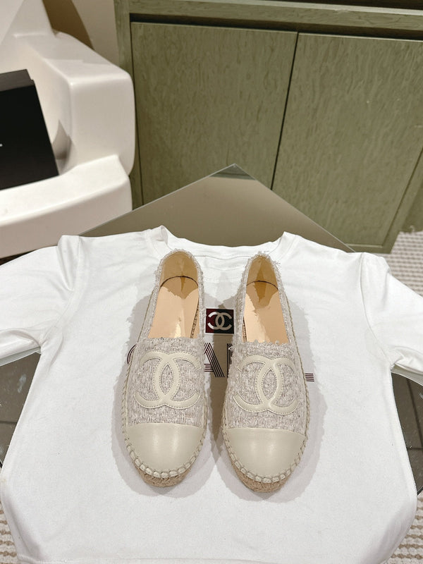 espadrilles grey tweed white calfskin