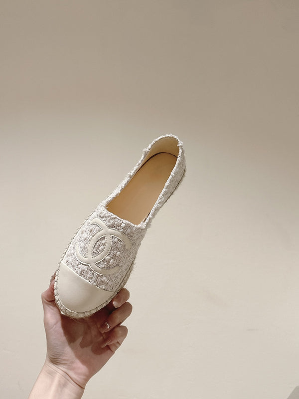 espadrilles grey tweed white calfskin