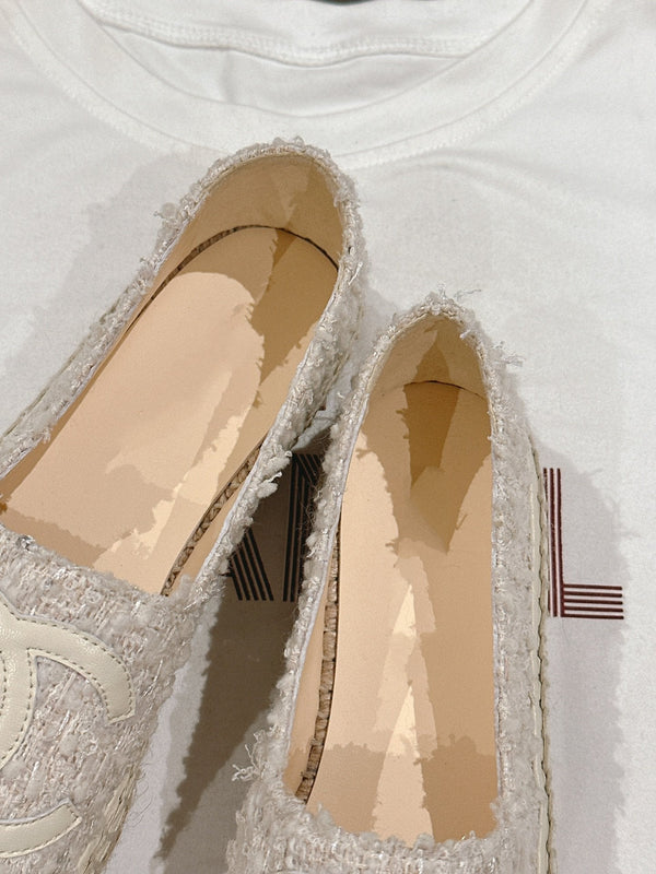 espadrilles grey tweed white calfskin