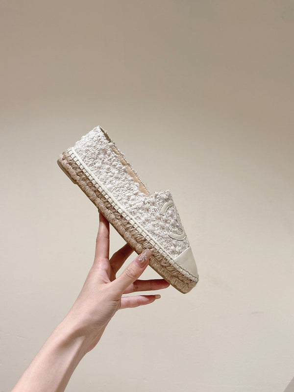 espadrilles grey tweed white calfskin