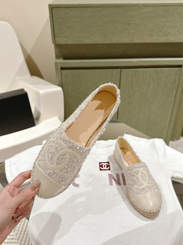 espadrilles grey tweed white calfskin