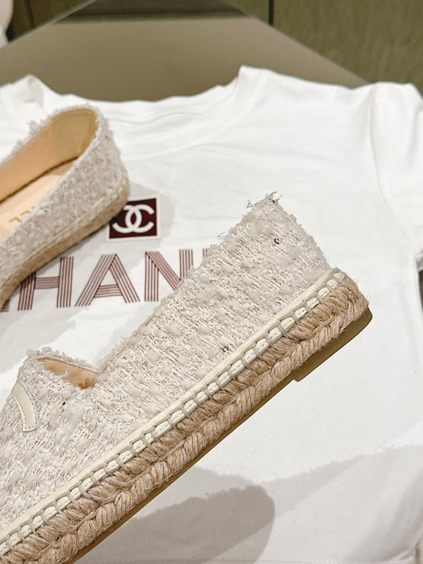 espadrilles grey tweed white calfskin