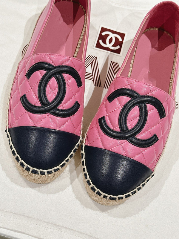 espadrilles pink black quilted calfskin