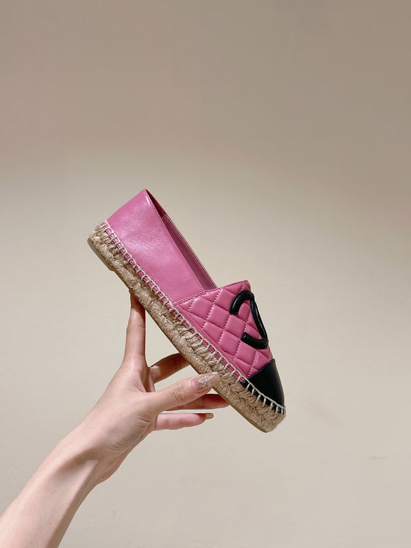 espadrilles pink black quilted calfskin