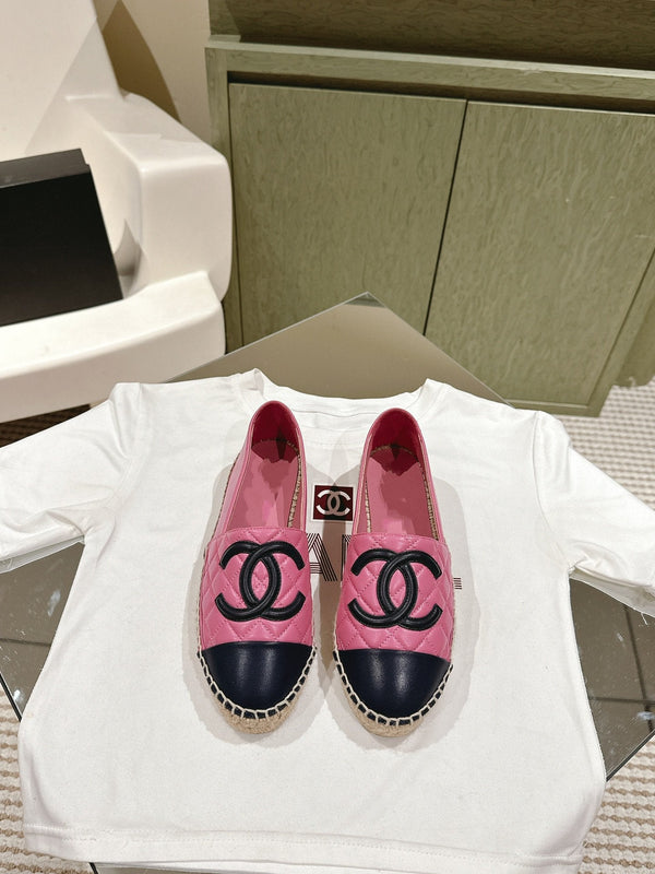 espadrilles pink black quilted calfskin