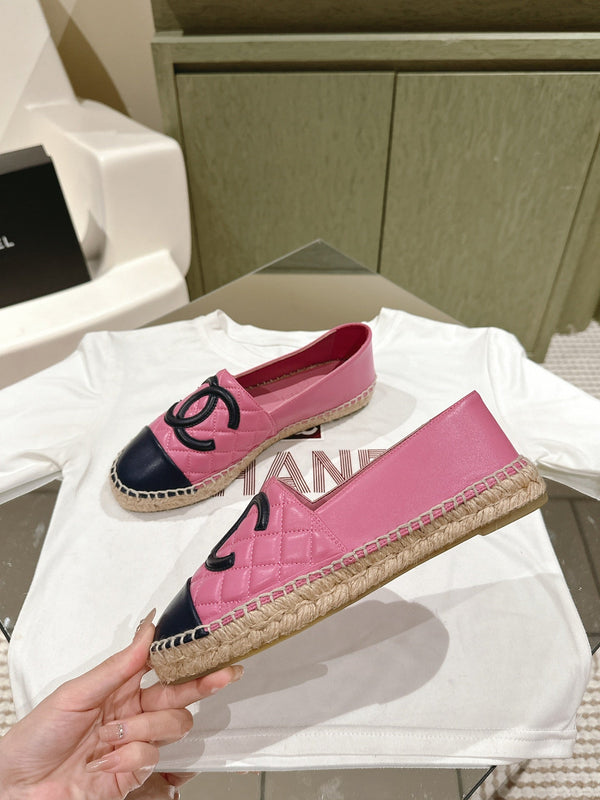 espadrilles pink black quilted calfskin