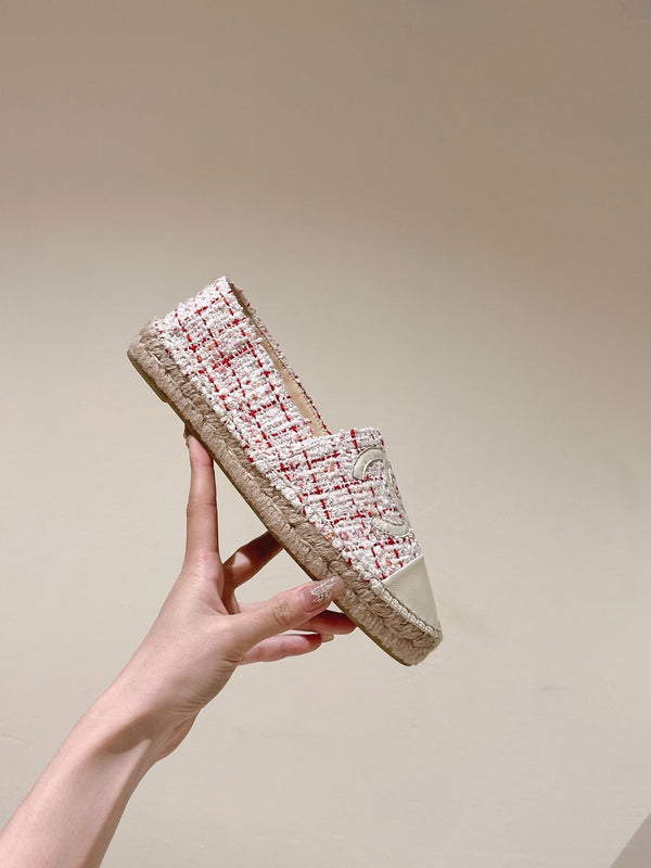 espadrilles white red tweed white calfskin
