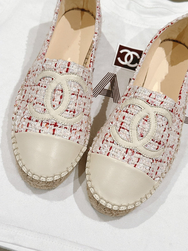 espadrilles white red tweed white calfskin
