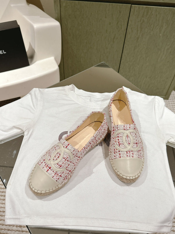 espadrilles white red tweed white calfskin