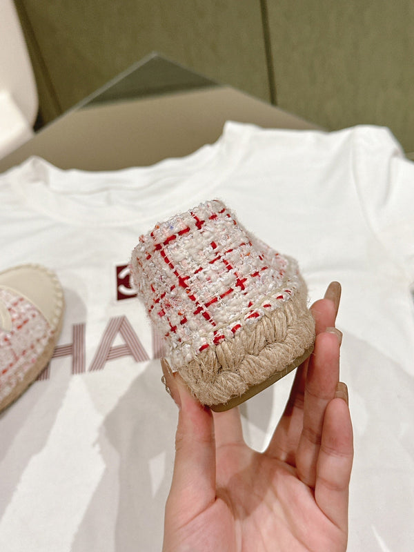 espadrilles white red tweed white calfskin
