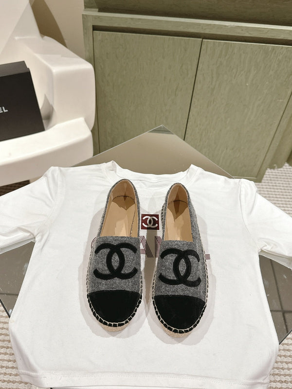 espadrilles dark grey cotton tweed black suede