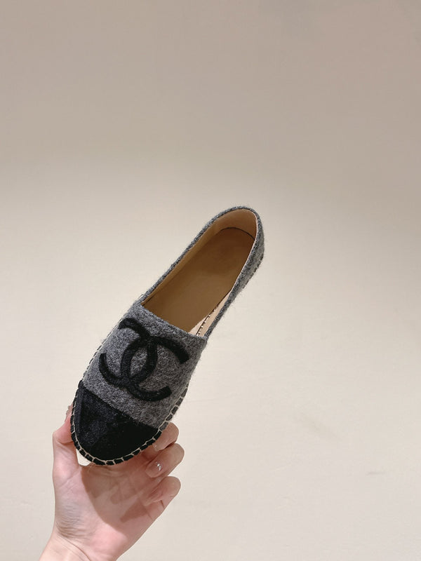 espadrilles dark grey cotton tweed black suede
