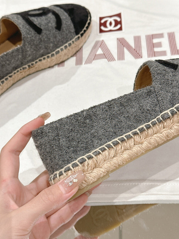 espadrilles dark grey cotton tweed black suede