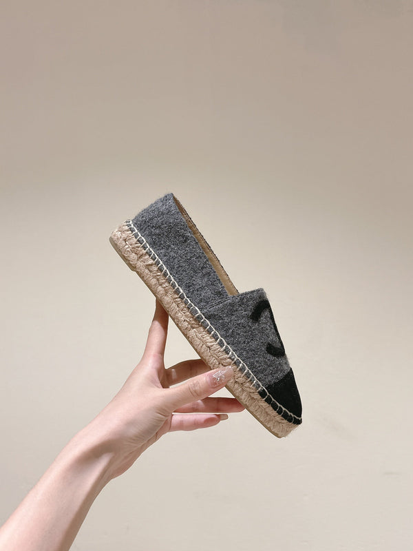 espadrilles dark grey cotton tweed black suede