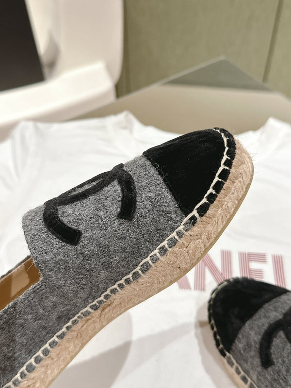espadrilles dark grey cotton tweed black suede