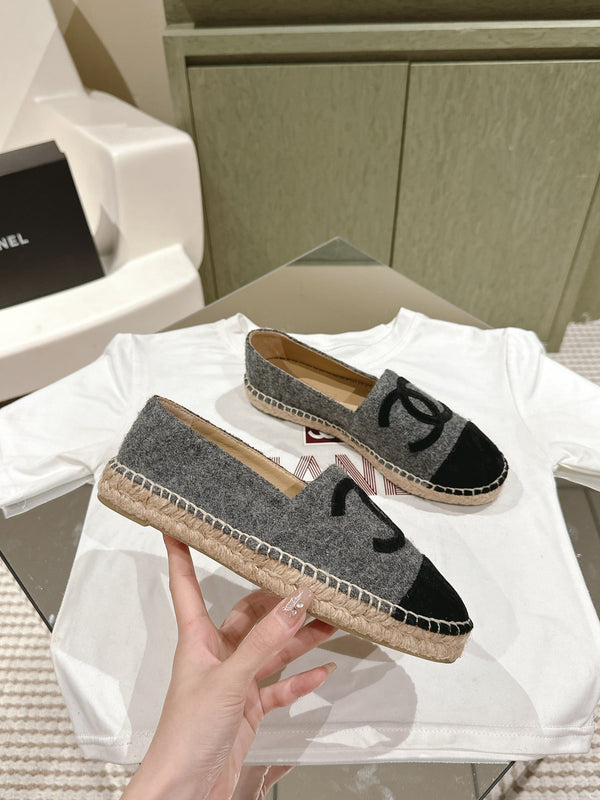 espadrilles dark grey cotton tweed black suede