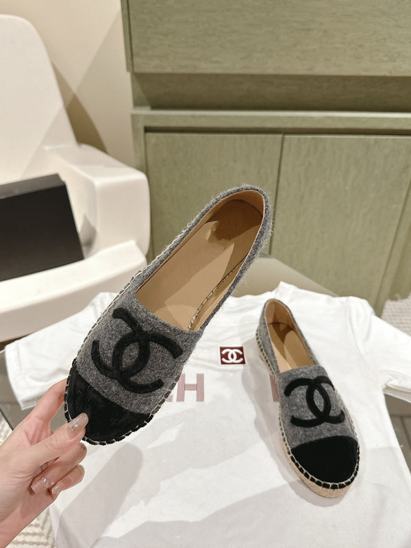 espadrilles dark grey cotton tweed black suede