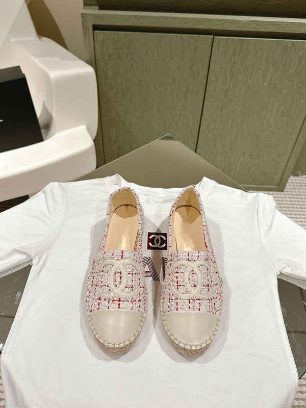 espadrilles white red tweed white calfskin