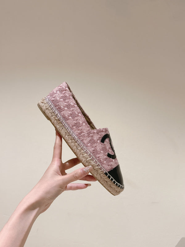 espadrilles pink tweed black patent calfskin