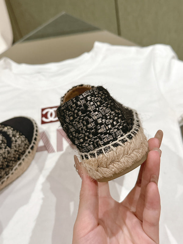 espadrillas nere argento tweed tela nera