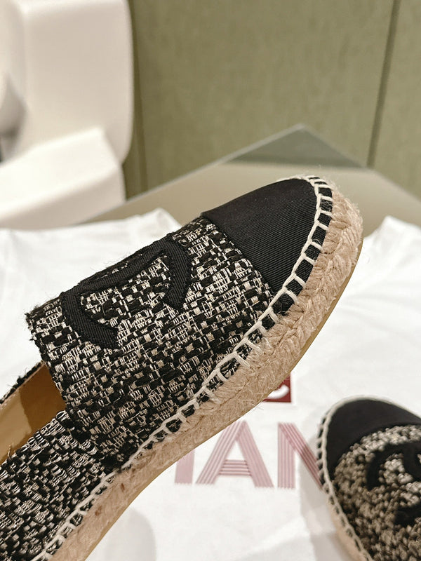 espadrillas nere argento tweed tela nera