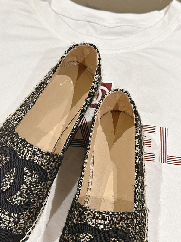 espadrillas nere argento tweed tela nera