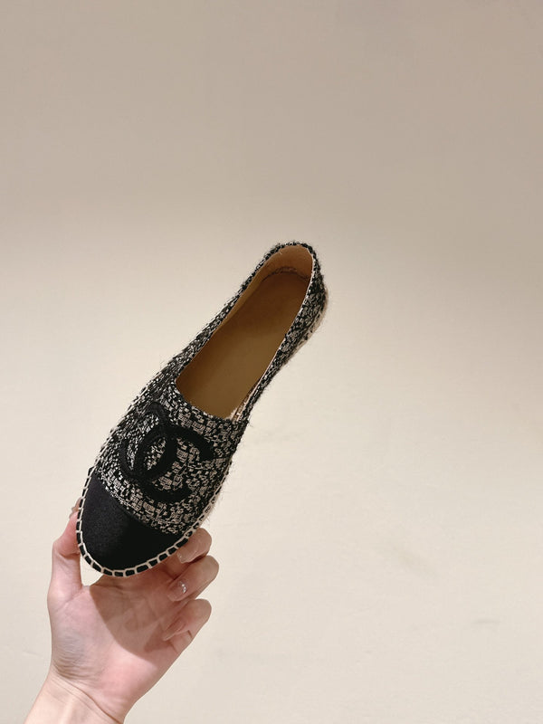 espadrillas nere argento tweed tela nera
