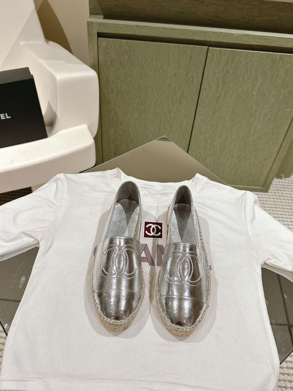 espadrilles silver metalic calfskin