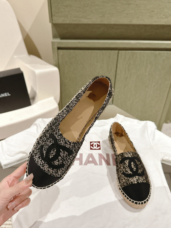 espadrillas nere argento tweed tela nera