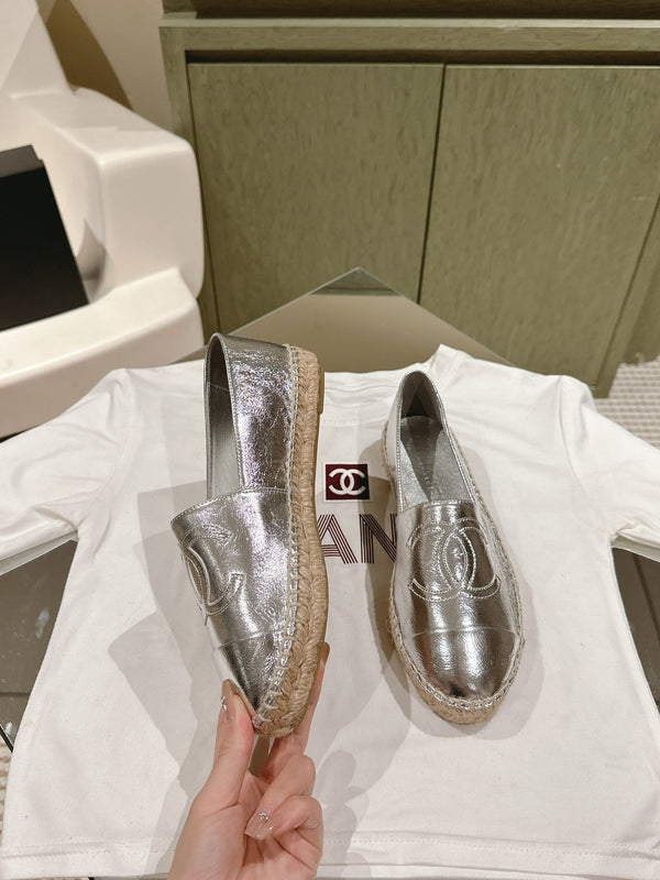espadrilles silver metalic calfskin